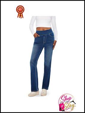 High Rise Stretchy Pull On Bootcut Jeans for Women